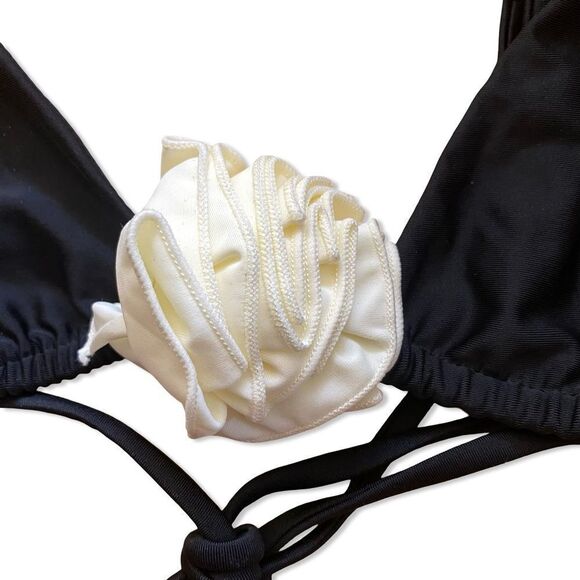 Lovers + Friends Willa rosette triangle Top Black White Bikini swim Revolve M - Picture 8 of 9